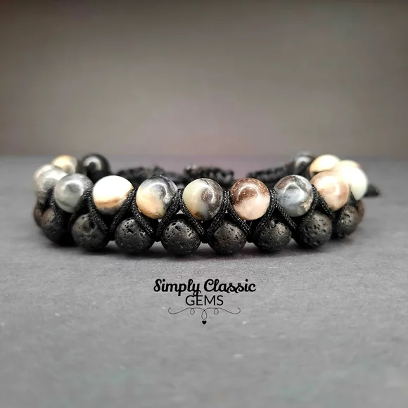 "Sold" Double Shamballa Bracelet. Lava stone & Agate, Men's - Picture 1 of 4